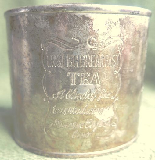 Vintage English Breakfast Tea  Engraved Round Silver Plated Container
