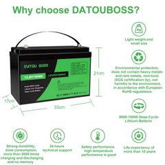 12V 100Ah LiFePO4 Portable Deep Cycle Battery, Built-in Intelligent BMS & 10000+ Cycles for RV Applications