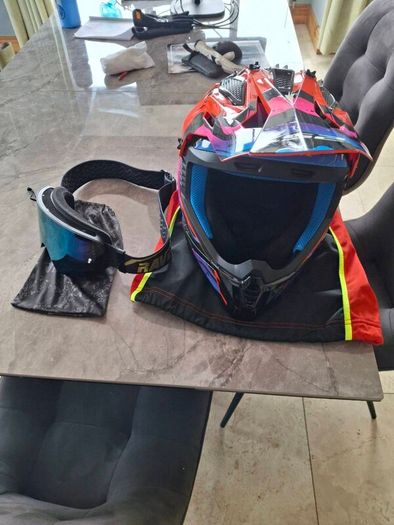 Motocross helmet and goggles