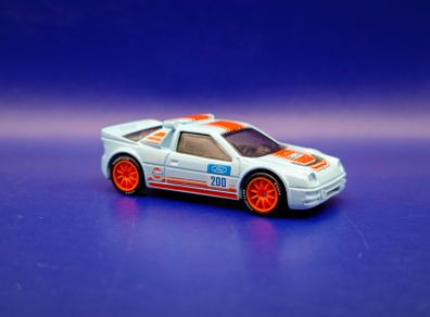 Hot Wheels Ford RS200 with custom wheels.