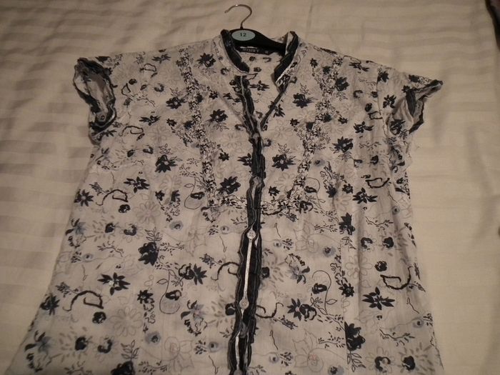 White and navy blouse