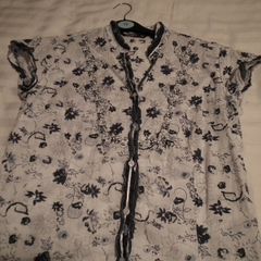 White and navy blouse