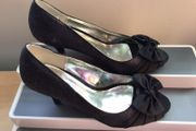 SUSST Ladies black satin / glitter peep toe party shoes EU 40 size 6.5