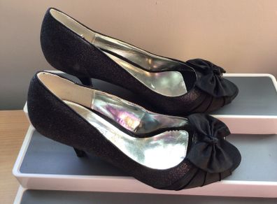 SUSST Ladies black satin / glitter peep toe party shoes EU 40 size 6.5