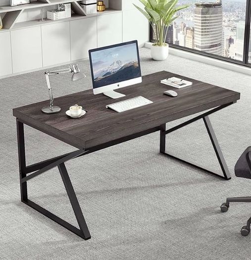 Modern Industrial Home Office Desk, PC Desk for Student Work Writing Study Gaming, Metal Wood Computer Table in Bedroom Workstation, Study PC Work Gaming Desks, Dark Oak 140cm