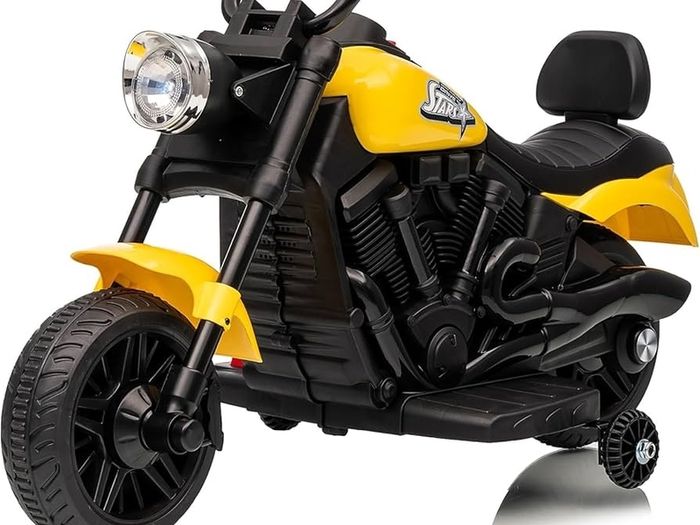 Children's Electric Motorcycle, 6V Electric Car for Children with Music and Lights, Soft Start and Suspension, Children's Light Motorcycle with 2 Training Wheels for 3-6 Years