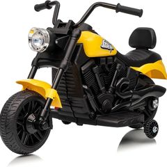 Children's Electric Motorcycle, 6V Electric Car for Children with Music and Lights, Soft Start and Suspension, Children's Light Motorcycle with 2 Training Wheels for 3-6 Years