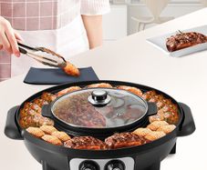 BRAND NEW 2 in 1 Electric Hot Pot BBQ Grill 2200W Multifunction Portable Home Non-Stick Split Pot Smokeless Skillet Barbecue Pan