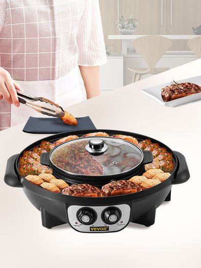 BRAND NEW 2 in 1 Electric Hot Pot BBQ Grill 2200W Multifunction Portable Home Non-Stick Split Pot Smokeless Skillet Barbecue Pan