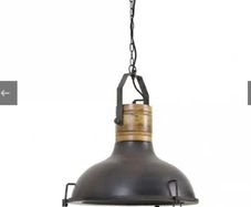 Hanging Lamp Black Metal with Wooden Top