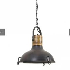 Hanging Lamp Black Metal with Wooden Top