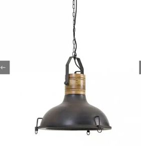 Hanging Lamp Black Metal with Wooden Top