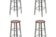 Bar Stools 4 pcs Silver and Brown MDF - Free Delivery Nationwide