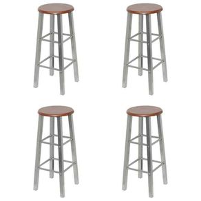 Bar Stools 4 pcs Silver and Brown MDF - Free Delivery Nationwide