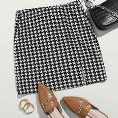 Split Hem Houndstooth Skirt