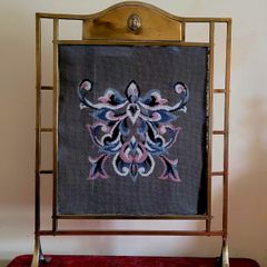 Art noveau brass firescreen & fireside set