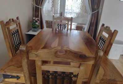 Solid oak and pine and wrought iron kitchen table and chairs over 25 years old advertised for mother in law so can be only viewed in Ballybrack south Co. Dublin
