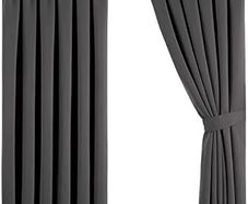 Homeware Blackout Curtains 90x90 Pencil Pleat Grey Curtains for Bedroom Thermal Insulated Super Soft Tape Top Living Room Curtain 2 Panels with Tiebacks