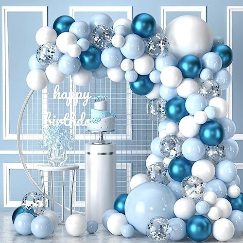 Blue Balloons Garland Arch Kit - 104Pcs Blue White Silver Balloon Arch Kit with Confetti Balloons for Boys Birthday Party, Baby Shower, Wedding, Christening, Graduation, Communion Decorations For Boys