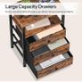Bedside Table with Charging Station, End Table with 3 Fabric Drawers, Sofa Side Table with USB Ports and Socket, Nightstand for Bedroom, Living Room, Rustic Brown and Black Image 3