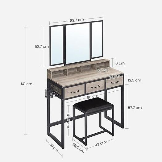 Dressing table with stool Dressing table With 3 Tri-Fold Mirror & 4 Drawer Stool Set, Makeup Vanity Table, Cosmetic Bedroom Dresser Make Up Desk For Bedroom Furniture