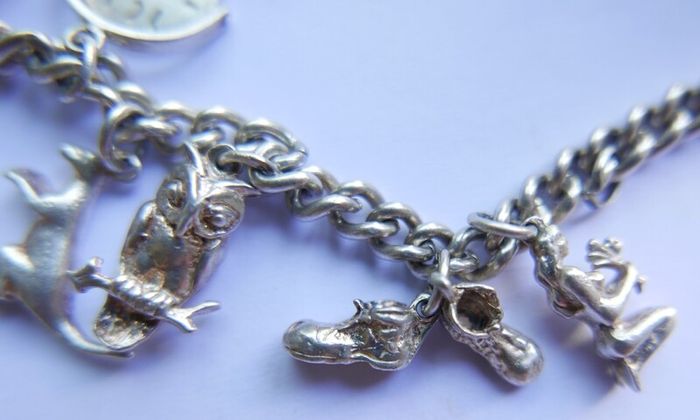 Vintage Heavy Sterling Silver Charm Bracelet length 7" - 37,9g