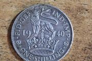 Great Britain UK 1940, One Shilling, George VI, English Crest, Silver Coin - free standard postage