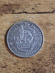 Great Britain UK 1940, One Shilling, George VI, English Crest, Silver Coin - free standard postage