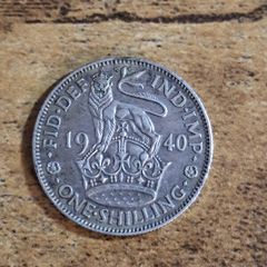 Great Britain UK 1940, One Shilling, George VI, English Crest, Silver Coin - free standard postage