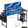 Gaming Desk with LED Lights & Power Outlets, Reversible Image 10