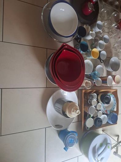 selection of bakeware, glasses, crockery