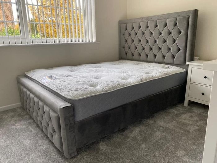 Luxury Gray Double bed And Mattress