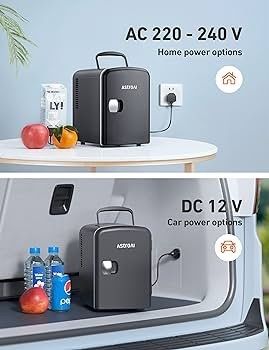 FREE EXPRESS SHIPPING Mini Fridge 4 Litre, 6 Can Portable AC+DC Power Cooler & Warmer, for Bedrooms, Cars, Offices; Skincare, Makeup, Cosmetics, Food
