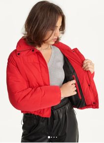 Red DKNY Puffer Style Cropped Jacket
