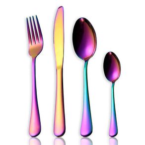 16 Pieces Cutlery Set, Colorful Flatware Set, Titanium-Coated Stainless Steel Cutlery, Easy Clean & Dishwasher Safe