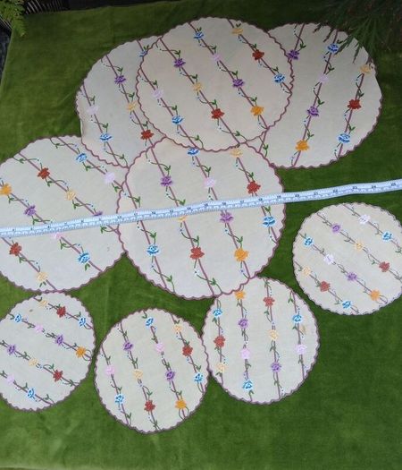 vintage hand embroidered, table mats and coasters