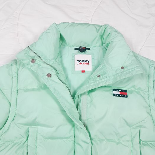 Tommy Jeans Mint Green Seafoam Cropped Convertible Puffer Jacket Size M