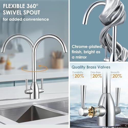 Kitchen Sink Mixer Tap Monobloc Dual Lever Chrome 360 Swivel High Arc