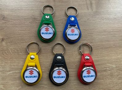 Synthetic leather Suzuki key ring with trolley token