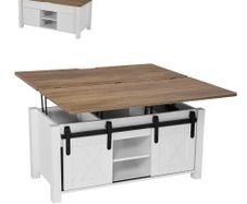 1000 mm Farmhouse Lift Top Coffee Table, Rustic Center Table with Barn Door and Hidden Storage Compartment, Modern Rectangle Lifting