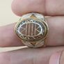 Vintage Etched Carnelian Agate Ring Brass & Silver Inlay, Flower Design Image 4