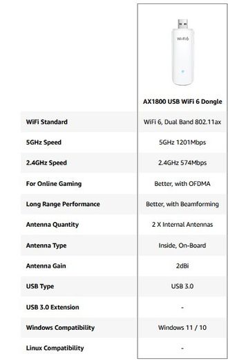 BrosTrend 1800Mbps USB WiFi 6 Dongle, AX1800 USB WiFi Adapter, Dual Band