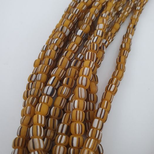 Vintage African Style Stripe Glass 4-5.5mm Beads Necklace Strand
