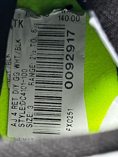 Original Super Rare Jordan 4 Retro SE DIY (GS) - KIDS - Size UK3