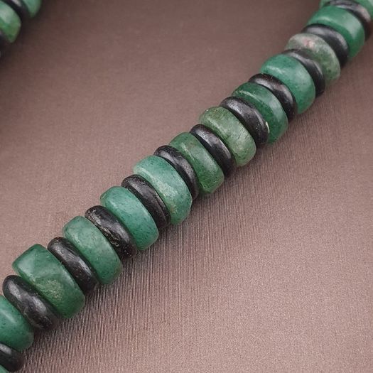 Vintage Tire Shape Jade & Bone Beads Necklace 24 inches
