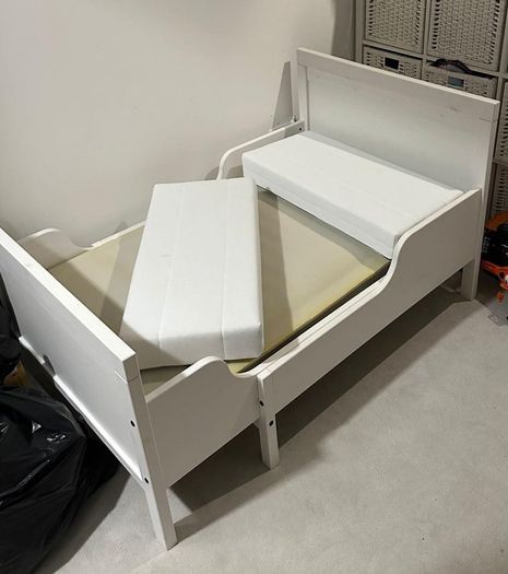 Ext bed frame with slatted bed base, white, 80x200 & expendable mattress