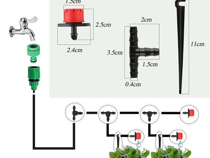 300Pcs Automatic Drip Irrigation Kit Garden Watering System Adjustable Micro Irrigation Dripper Sprinklers, Tee Pipes, Hose Support Stakes for 4/7mm Hose Irrigation System