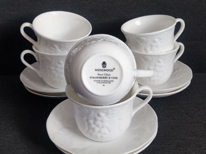 Wedgwood Strawberry and Vine Teacups and Saucers.