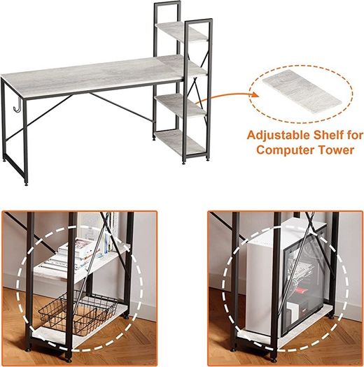 Computer Desk with Storage Shelves Writing Desk with Shelves 160CM Reversible Computer Desk with Bookshelf for Home Office Small Space (FREE POSTAGE)