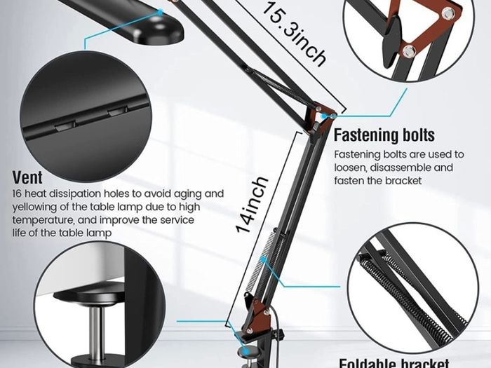 LED Desk Lamp Clamp - Swing Arm Desk Lamps for Study - Eye-Caring LED Desk Light - 3 Light Modes x 10 Brightness Levels - 12W - Rose Gold Black (FREE POSTAGE)